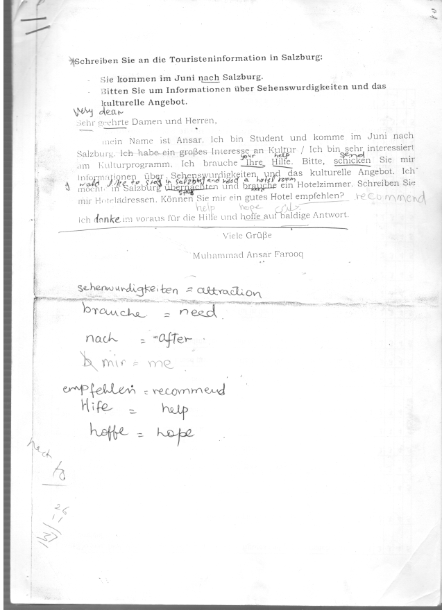 Salzburg tourist info letter from class
